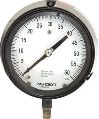 Ashcroft - 4-1/2" Dial, 1/4 Thread, 0-60 Scale Range, Pressure Gauge - Lower Connection, Rear Flange Connection Mount, Accurate to 0.5% of Scale - Eagle Tool & Supply