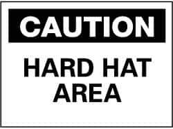 NMC - "Caution - Hard Hat Area", 10" Long x 14" Wide, Pressure-Sensitive Vinyl Safety Sign - Rectangle, 0.004" Thick, Use for Accident Prevention - Eagle Tool & Supply