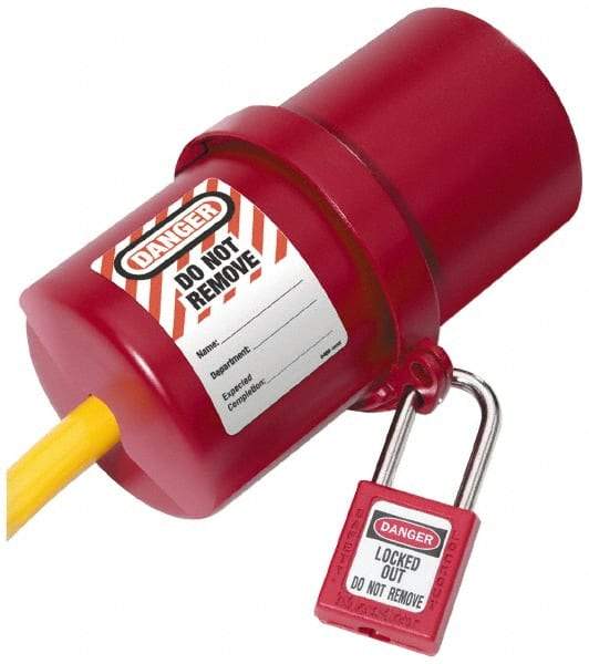 NMC - Plastic Plug Lockout - 3" Plug Size, 3/4 Max Cord Diam, 6" Lockout Length, 1 Padlock - Eagle Tool & Supply