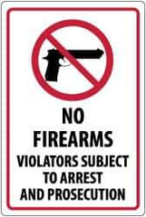 NMC - "No Firearms Violators Subject to Arrest and Prosecution", 18" Long x 12" Wide, Aluminum Safety Sign - Rectangle, 0.04" Thick, Use for Security & Admittance - Eagle Tool & Supply