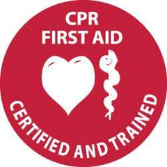 NMC - CPR First Aid Certified and Trained, Hard Hat Label - White on Red, 2" Thick, For Accident Prevention - Eagle Tool & Supply