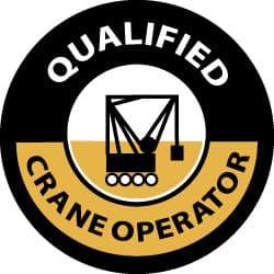 NMC - Qualified Crane Operator, Hard Hat Label - Black & Yellow on White, 2" Thick, For Accident Prevention - Eagle Tool & Supply