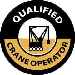 NMC - Qualified Crane Operator, Hard Hat Label - Black & Yellow on White, 2" Thick, For Accident Prevention - Eagle Tool & Supply