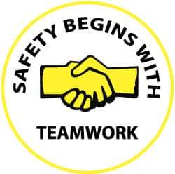 NMC - Safety Begins with Teamwork, Hard Hat Label - Yellow & Black on White, 2" Thick, For Accident Prevention - Eagle Tool & Supply