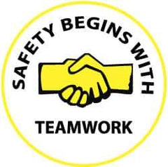 NMC - Safety Begins with Teamwork, Hard Hat Label - Yellow & Black on White, 2" Thick, For Accident Prevention - Eagle Tool & Supply