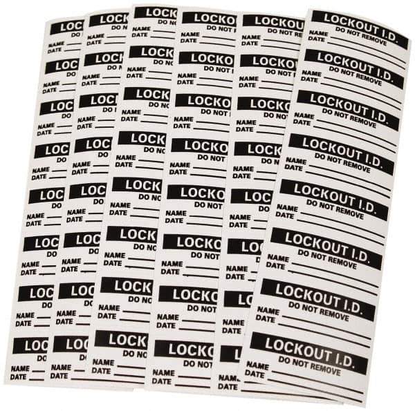 NMC - 1-1/2" High x 5/8" Long, Safety & Facility Lockout Tag - Tag Header: Lock-Out ID, Black & White Vinyl - Eagle Tool & Supply