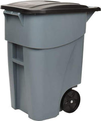 Rubbermaid - 50 Gal Gray Rectangle Trash Can - Polyethylene, 36-1/2" High x 28-1/2" Long x 23-3/8" Wide - Eagle Tool & Supply