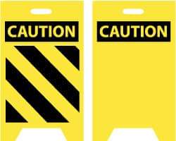 NMC - Caution - Black Diagonal Lines, Caution - Blank No Legend, 12" Wide x 20" High, Plastic Floor Sign - A-Frame, Black on Yellow, For Accident Prevention - Eagle Tool & Supply