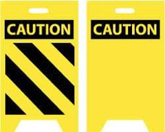 NMC - Caution - Black Diagonal Lines, Caution - Blank No Legend, 12" Wide x 20" High, Plastic Floor Sign - A-Frame, Black on Yellow, For Accident Prevention - Eagle Tool & Supply