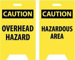 NMC - Caution - Overhead Hazard, Caution - Hazardous Area, 12" Wide x 20" High, Plastic Floor Sign - A-Frame, Black on Yellow, For Hazardous Materials - Eagle Tool & Supply