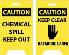 NMC - Caution - Chemical Spill - Keep Out, Caution - Keep Clear - Hazardous Area, 12" Wide x 20" High, Plastic Floor Sign - A-Frame, Black on Yellow, For Hazardous Materials - Eagle Tool & Supply