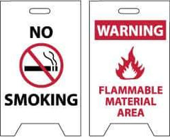 NMC - No Smoking, Warning - Flammable Material Area, 12" Wide x 20" High, Plastic Floor Sign - A-Frame, Red & Black on White, For Hazardous Materials - Eagle Tool & Supply