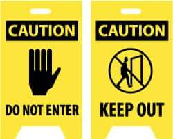 NMC - Caution - Do Not Enter, Caution - Keep Out, 12" Wide x 20" High, Plastic Floor Sign - A-Frame, Black on Yellow, For Security & Admittance - Eagle Tool & Supply