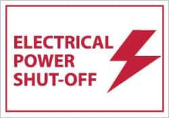 NMC - Accident Prevention Label - Legend: Electrical Power Shut-off, English, Red on White, 5" Long x 3" High, Sign Muscle Finish - Eagle Tool & Supply