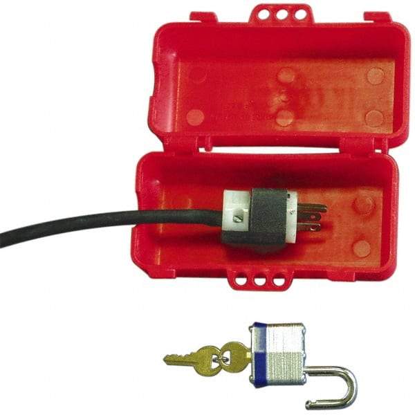 NMC - Plastic Plug Lockout - 220/550 Volt, 3" Plug Size, 1 Max Cord Diam, 6-3/4" Lockout Length, 1 Padlock - Eagle Tool & Supply