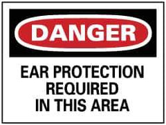 NMC - Accident Prevention Label, Header: DANGER - Legend: Danger - Ear Protection Required, English, Red, Black & White, 5" Long x 3" High, Sign Muscle Finish - Eagle Tool & Supply