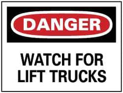 NMC - "Danger - Watch for Lift Trucks", 10" Long x 14" Wide, Pressure-Sensitive Vinyl Safety Sign - Rectangle, 0.004" Thick, Use for Accident Prevention - Eagle Tool & Supply