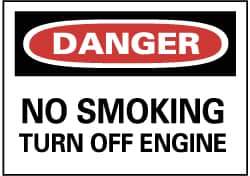 NMC - "Danger - No Smoking - Turn off Engine", 10" Long x 14" Wide, Pressure-Sensitive Vinyl Safety Sign - Rectangle, 0.004" Thick, Use for Accident Prevention - Eagle Tool & Supply