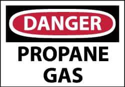 NMC - Hazardous Materials Label, Header: DANGER - Legend: Danger - Propane Gas, English, Red, Black & White, 5" Long x 3" High, Sign Muscle Finish - Eagle Tool & Supply