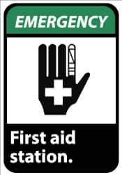 NMC - "Emergency - First Aid Station", 14" Long x 10" Wide, Aluminum Safety Sign - Rectangle, 0.04" Thick, Use for First Aid - Eagle Tool & Supply