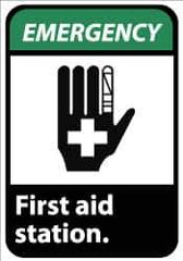 NMC - "Emergency - First Aid Station", 14" Long x 10" Wide, Aluminum Safety Sign - Rectangle, 0.04" Thick, Use for First Aid - Eagle Tool & Supply