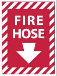 NMC - Fire Hose, Pressure Sensitive Vinyl Fire Sign - 9" Wide x 12" High - Eagle Tool & Supply