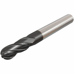 Iscar - 12mm Diam, 25mm LOC, 4 Flute Solid Carbide Ball End Mill - TiAlN Finish, Single End, 100mm OAL, 12mm Shank Diam, Spiral Flute - Eagle Tool & Supply