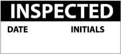 NMC - "Inspected - Date Initials", 1" Long x 2-1/4" Wide, Pressure-Sensitive Vinyl Safety Sign - Rectangle, 0.004" Thick, Use for Inspection, Testing & Accident Data - Eagle Tool & Supply