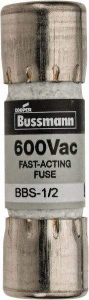 Cooper Bussmann - 600 VAC, 0.5 Amp, Fast-Acting General Purpose Fuse - Fuse Holder Mount, 1-3/8" OAL, 10 at AC kA Rating, 13/32" Diam - Eagle Tool & Supply