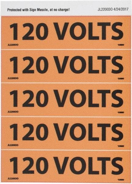 NMC - Electrical Markers Label - Legend: 120 Volts, English, Black & Orange, 4-1/2" Long x 1-1/8" High, Sign Muscle Finish - Eagle Tool & Supply