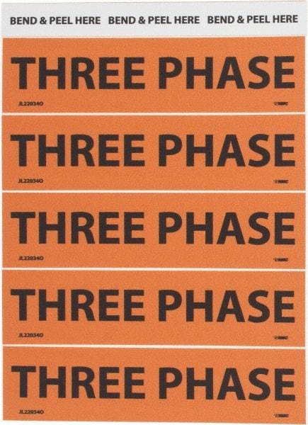 NMC - Electrical Markers Label - Legend: Three Phase, English, Black & Orange, 4-1/2" Long x 1-1/8" High, Sign Muscle Finish - Eagle Tool & Supply