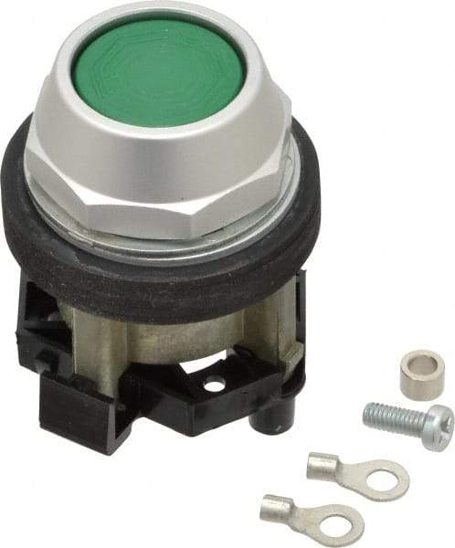 Eaton Cutler-Hammer - 30-1/2mm Mount Hole, Flush, Pushbutton Switch Only - Round, Green Pushbutton, Nonilluminated, Momentary (MO), Corrosion Resistant, Oiltight and Watertight - Eagle Tool & Supply