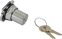 Eaton Cutler-Hammer - 30-1/2mm Mount Hole, 2 Position, Key Operated, Selector Switch Only - Silver, Momentary (MO) - Eagle Tool & Supply