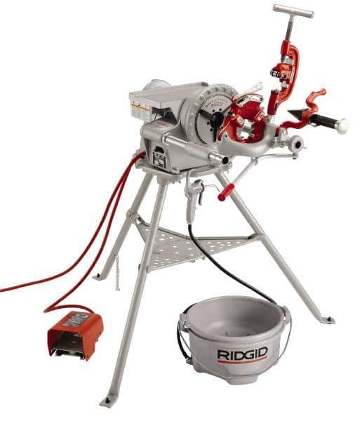 Ridgid - 1/8 to 2 Inch Pipe, 38 RPM Spindle Speed, 1/2 hp, Pipe Threading Machine - Heavy Duty Forward, Off, Reverse with Integral Foot Switch Motor Control, Model 341 Reamer, 115 Volts - Eagle Tool & Supply