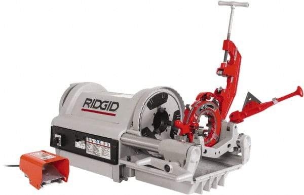 Ridgid - 1/4 to 4 Inch Pipe, 36 RPM Spindle Speed, 1-1/2 hp, Pipe Threading Machine - Heavy Duty Rotary Forward, Off, Reverse with Integral Foot Switch Motor Control, Model 744 Reamer, 120 Volts - Eagle Tool & Supply