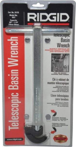 Ridgid - Basin Wrenches Style: Telescoping Minimum Pipe Capacity: 3/8 (Inch) - Eagle Tool & Supply