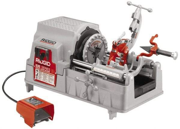 Ridgid - 1/8 to 2 Inch Pipe, 36 RPM Spindle Speed, 1/2 hp, Pipe Threading Machine - Forward, Off, Reverse with Integral Safety Foot Switch Motor Control, Model 341 Reamer, 115 Volts - Eagle Tool & Supply