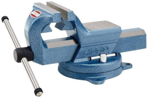 Ridgid - 5" Jaw Width x 7-1/2" Jaw Opening Capacity, 3-5/8" Throat Depth, Bench & Pipe Combination Vise - 0, 1/2 to 3-1/2" Pipe Capacity, Swivel Base, Bolt Down Attachment, Steel - Eagle Tool & Supply