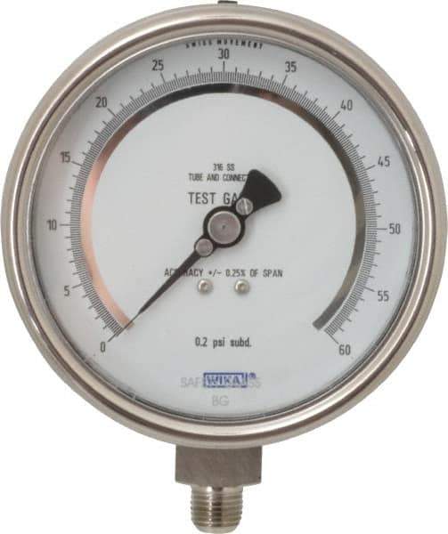 Wika - 4" Dial, 1/4 Thread, 0-300 Scale Range, Pressure Gauge - Lower Connection Mount, Accurate to 0.25% of Scale - Eagle Tool & Supply