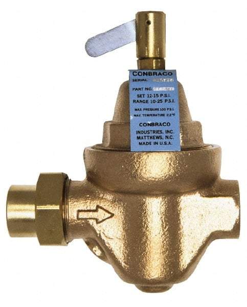 Conbraco - 1/2" Pipe, Solder x Solder End Connection, Bronze Pressure Regulating Valve - Nitrile Seal, 100 psi Inlet Pressure - Eagle Tool & Supply