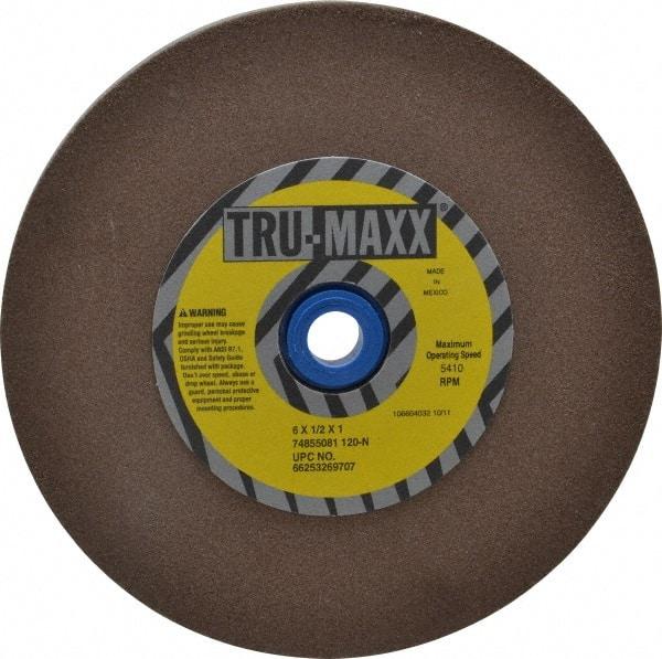 Tru-Maxx - 120 Grit Aluminum Oxide Bench & Pedestal Grinding Wheel - 6" Diam x 1" Hole x 1/2" Thick, 5410 Max RPM, O Hardness, Fine Grade , Vitrified Bond - Eagle Tool & Supply