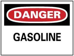 NMC - Hazardous Materials Label, Header: DANGER - Legend: Danger - Gasoline, English, Red, Black & White, 5" Long x 3" High, Sign Muscle Finish - Eagle Tool & Supply