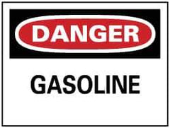 NMC - Hazardous Materials Label, Header: DANGER - Legend: Danger - Gasoline, English, Red, Black & White, 5" Long x 3" High, Sign Muscle Finish - Eagle Tool & Supply