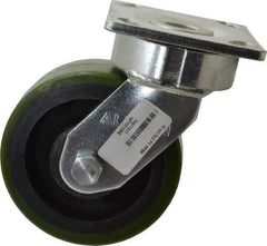 Albion - 5" Diam x 2" Wide x 6-1/2" OAH Top Plate Mount Swivel Caster - Polyurethane, 1,000 Lb Capacity, Precision Sealed Bearing, 4 x 4-1/2" Plate - Eagle Tool & Supply