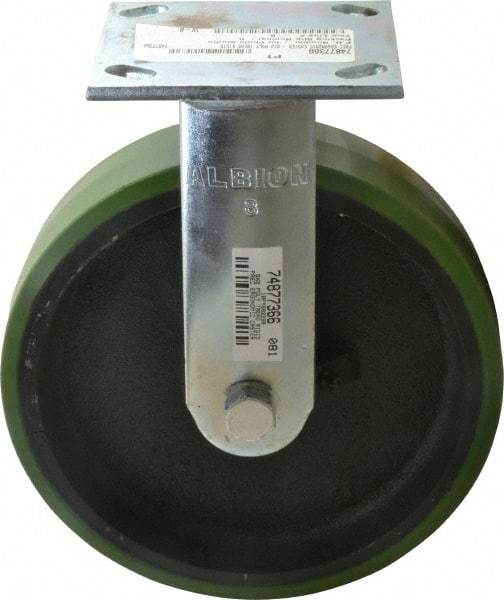 Albion - 8" Diam x 2" Wide x 9-1/2" OAH Top Plate Mount Rigid Caster - Polyurethane, 1,250 Lb Capacity, Precision Sealed Bearing, 4 x 4-1/2" Plate - Eagle Tool & Supply