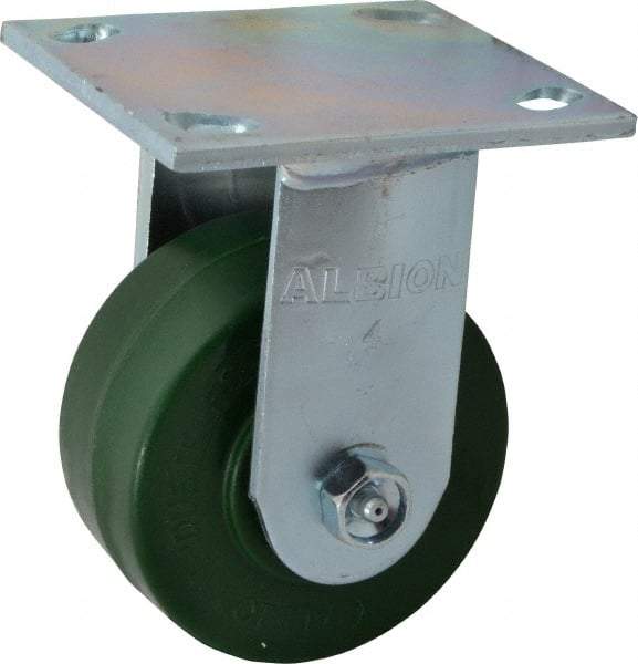 Albion - 4" Diam x 2" Wide x 5-5/8" OAH Top Plate Mount Rigid Caster - Polyurethane, 1,000 Lb Capacity, Precision Sealed Bearing, 4 x 4-1/2" Plate - Eagle Tool & Supply