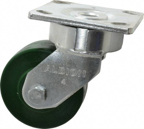 Albion - 4" Diam x 2" Wide x 5-5/8" OAH Top Plate Mount Swivel Caster - Polyurethane, 1,000 Lb Capacity, Precision Sealed Bearing, 4 x 4-1/2" Plate - Eagle Tool & Supply