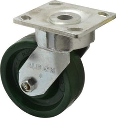 Albion - 5" Diam x 2" Wide x 6-1/2" OAH Top Plate Mount Swivel Caster - Polyurethane, 1,000 Lb Capacity, Roller Bearing, 4 x 4-1/2" Plate - Eagle Tool & Supply