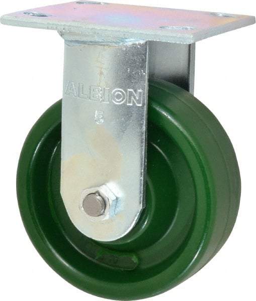 Albion - 5" Diam x 2" Wide x 6-1/2" OAH Top Plate Mount Rigid Caster - Polyurethane, 1,000 Lb Capacity, Precision Sealed Bearing, 4 x 4-1/2" Plate - Eagle Tool & Supply