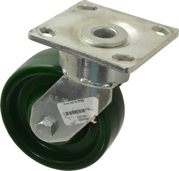 Albion - 5" Diam x 2" Wide x 6-1/2" OAH Top Plate Mount Swivel Caster - Polyurethane, 1,000 Lb Capacity, Precision Sealed Bearing, 4 x 4-1/2" Plate - Eagle Tool & Supply
